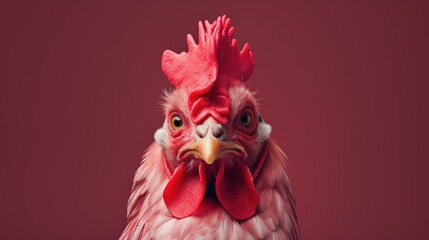 Red hen close-up portrait with vibrant aesthetic backdrop showcasing vivid colors and expressive features for social media appeal