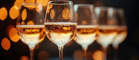 Elegant wine glasses filled with sparkling champagne showcasing a luxurious bar setting perfect for event catering and celebrations