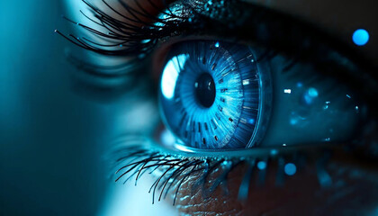Blue iris, a captivating macro shot of a woman's eye, reveals intricate details and mesmerizing beauty