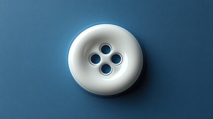 Minimalistic white button on a dark blue background highlighting textile design and sewing accessories with clean modern aesthetics.