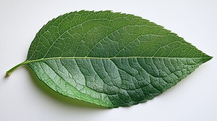 Obraz premium Green leaf isolated on a white background showcasing detailed texture and vibrant color for natural design and botanical themes