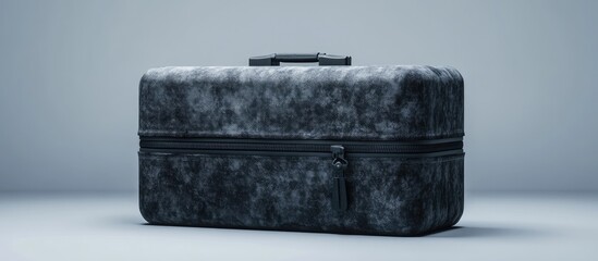 Gray fabric textured protective hard case with zipper and handle isolated on light background for storage and organization solutions