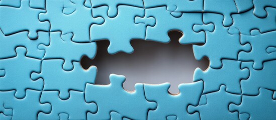 Blue puzzle with a missing piece creating a hole symbolizing gaps in knowledge or challenges in problem-solving concepts