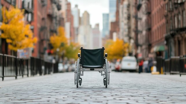 Accessible urban design with wheelchair ramps curb cuts and other features promoting mobility independence and inclusive community participation for people with disabilities and special needs
