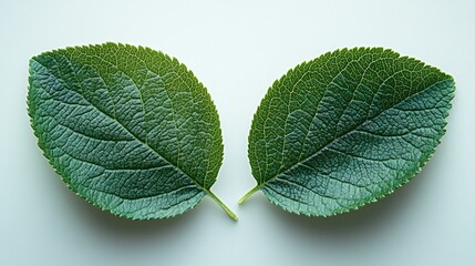Obraz premium Apple leaf arrangement on a clean white background showcasing vibrant green textures and natural details for botanical design use.