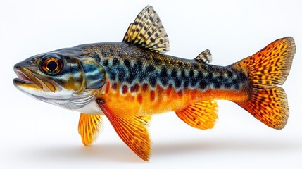 Colorful pike fish displayed on a neutral background showcasing its vibrant patterns and details in a close-up view