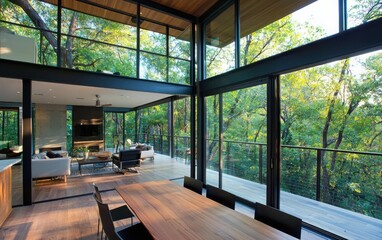 Obraz premium Transforming modern living eco-friendly homes with clean facades in natural settings for sustainable living