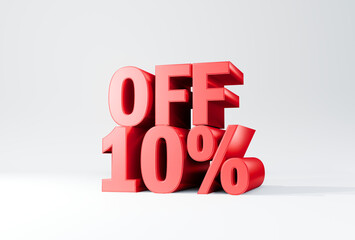 3d rendering of a 10% offer sign on white background