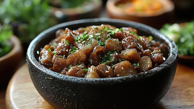 Deliciously prepared chitterlings served in a rustic bowl garnished with fresh herbs showcasing traditional culinary presentation