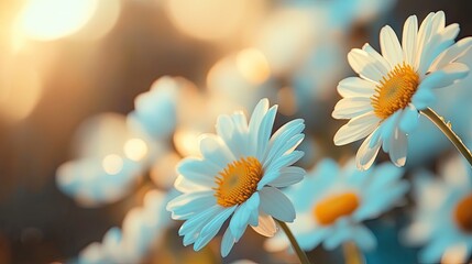 Close-up of vibrant Daisy flowers in a field, highlighting the beauty of these delicate blooms, with ample copy space to enhance the visual impact of the Daisy flowers.