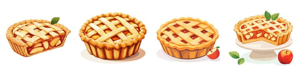 Flat style illustration of apple pie, isolated on white background. Mix Collection PNG.