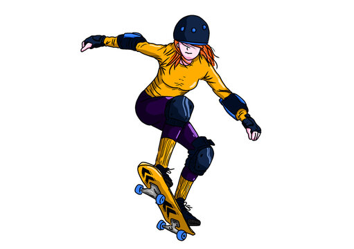 Skate girl jumping board