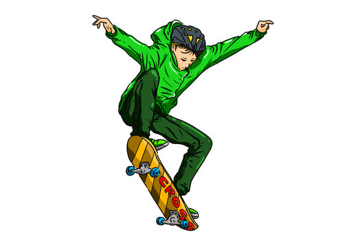 Skate boy jumping board