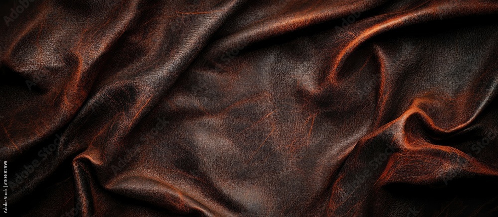 Poster brown genuine leather texture background with soft folds highlighting its rich color and intricate d