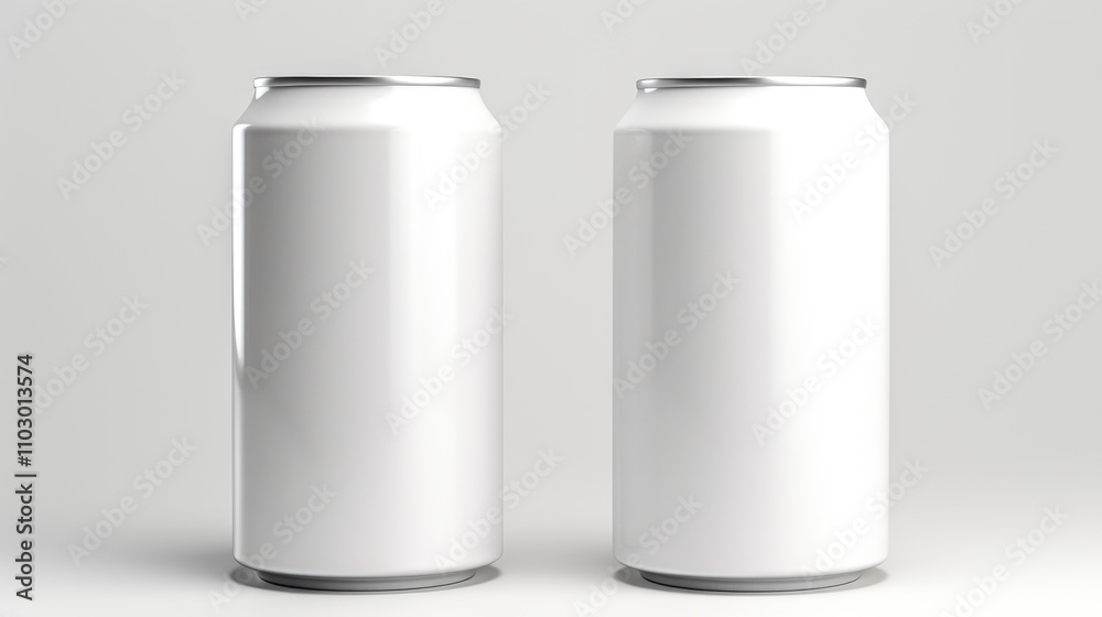 Poster blank white cans on white background ready for custom branding and design mockups showcasing product