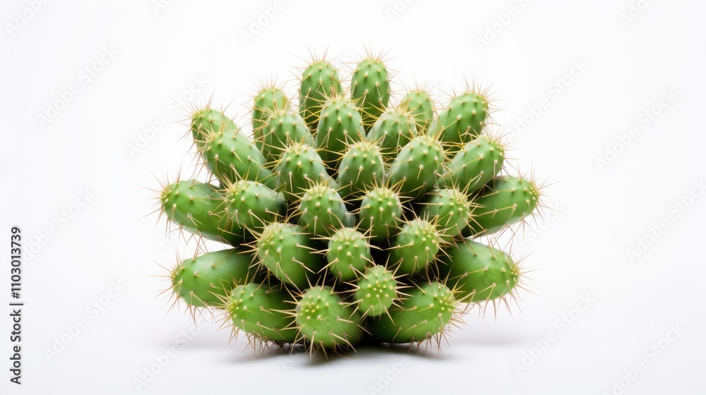 Aufkleber Vibrant Cactus Cluster Against a Clean White Background Showcasing Unique Texture and Sharp Thorns Ideal for Nature and Design Themes
