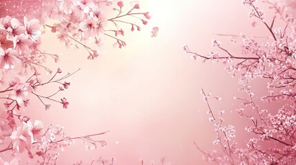 Obraz premium Stunning cherry blossoms create a vibrant spring border, ideal for capturing the essence of sakura beauty in photographs. Ample space for design and text complements the cherry blossoms.