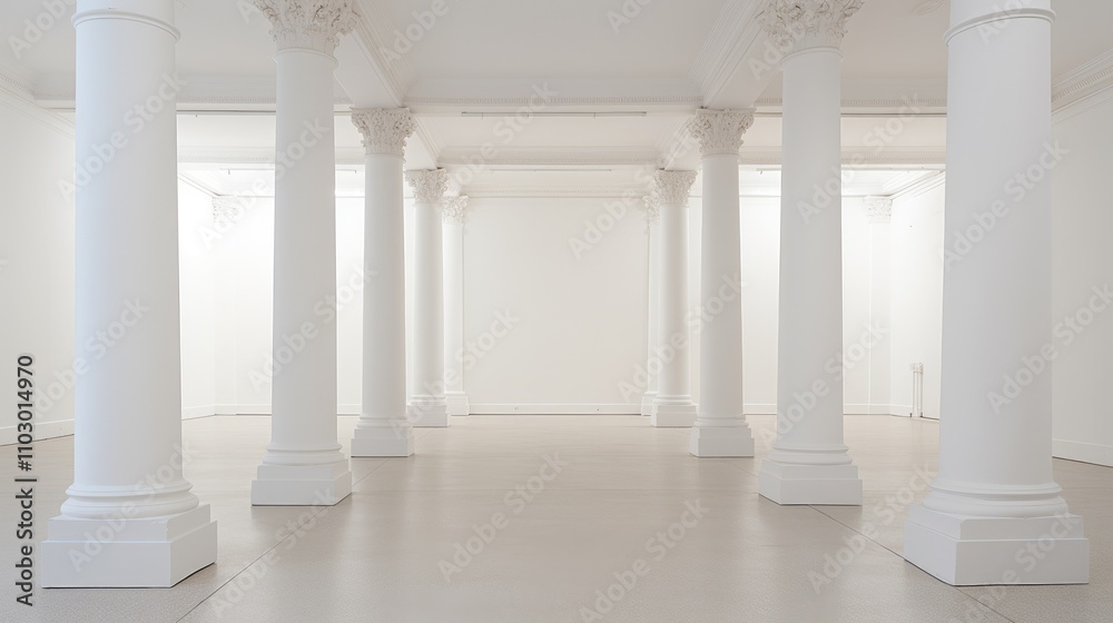 Aufkleber Spacious rental space with white walls and classical columns ideal for events or exhibitions