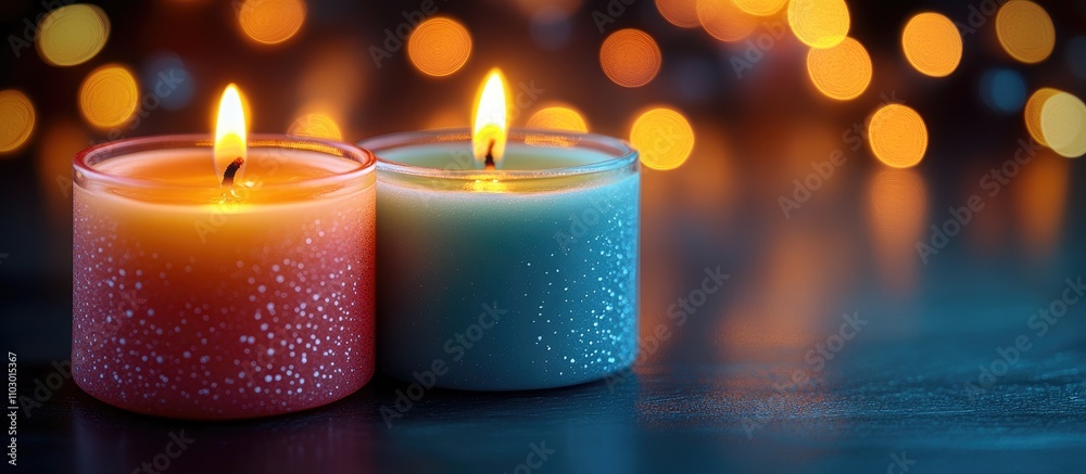 Poster close up colorful candles glowing softly with a warm blurred light background ideal for celebration 