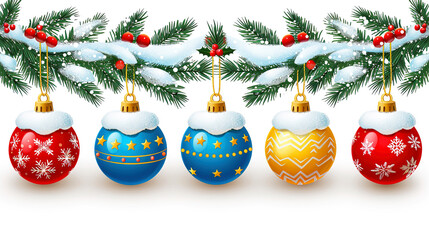 Banner for New Year with Christmas Ball Ornaments