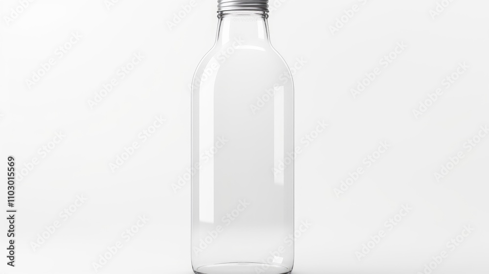 Poster clear round glass bottle with aluminum cap isolated on white background ideal for product design tem