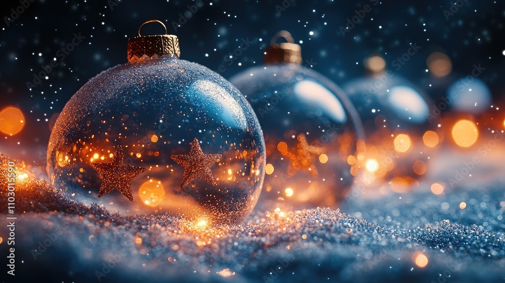 Aufkleber festive snow globes adorned with golden stars creating a magical holiday atmosphere in a sparkling w