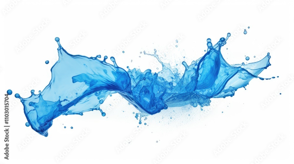Poster dynamic blue water splash on white background capturing fluid motion and refreshing essence perfect 