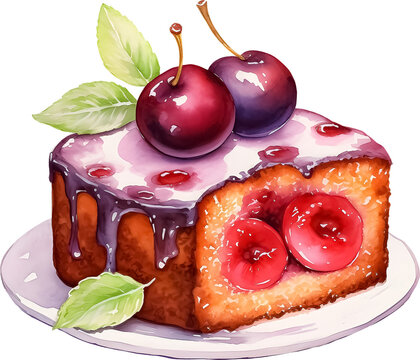 recommend clip art: Cake topped with sweetened prune. 달게 졸인 자두가 올라간 케이크