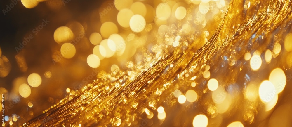 Poster Glittering golden bokeh lights creating an abstract and dreamy blurred background for various creative projects and designs.
