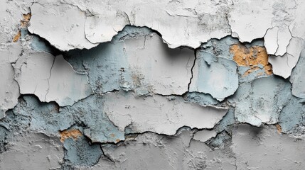Obraz premium Aged cracked plaster wall with peeling paint showcasing a weathered grunge texture ideal for backgrounds and abstract designs