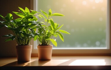 Fototapeta premium Greenery on the Windowsill - Indoor Plants in Natural Light
