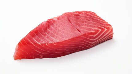 Raw tuna steak on a white background showcasing its rich color and texture ideal for culinary presentations and seafood promotions.