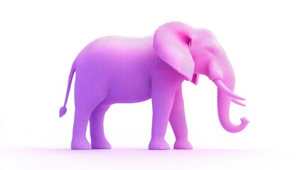 3D Elephant Icon in Silhouette Gracefully Standing Against a Serene Pastel Lavender Background