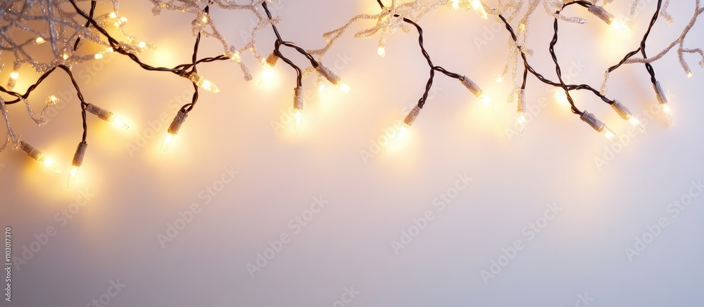 Aufkleber warm white christmas string lights elegantly arranged on a clean white background creating a festive