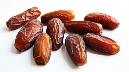 Fresh Medjool dates arranged on a clean white background highlighting their rich texture and natural sweetness.