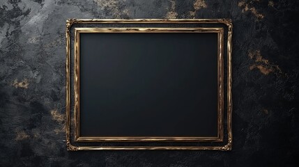 Elegant vintage gilded frame with ornate detailing and a rich gold finish, set against a textured dark background for dramatic contrast.