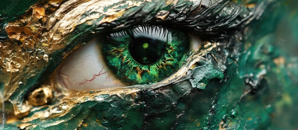 Poster emerald green eye close-up with intricate textures and vibrant colors highlighting beauty and depth 