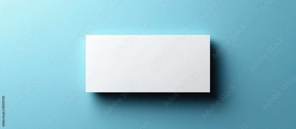 Poster blank rectangular business card on blue background minimalistic view from above for professional bra