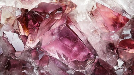 Fototapeta premium Microscopic view of silver nitrate crystals displaying a pink-brown hue, showcasing sharp edges and intricate formations under partial light, 17mm wide.