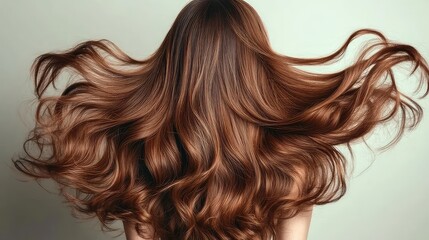 Naklejka premium Image of Back View of a Girl with Beautiful Wavy, Healthy, Curly Long Shiny Brown Hair
