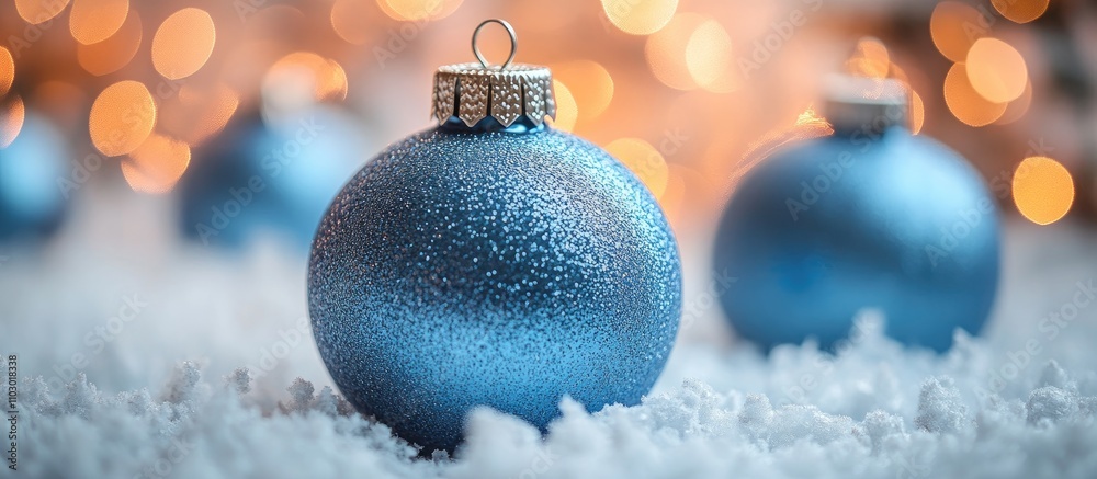 Aufkleber blue christmas tree ornament with shimmering texture surrounded by soft white snow and sparkling bok
