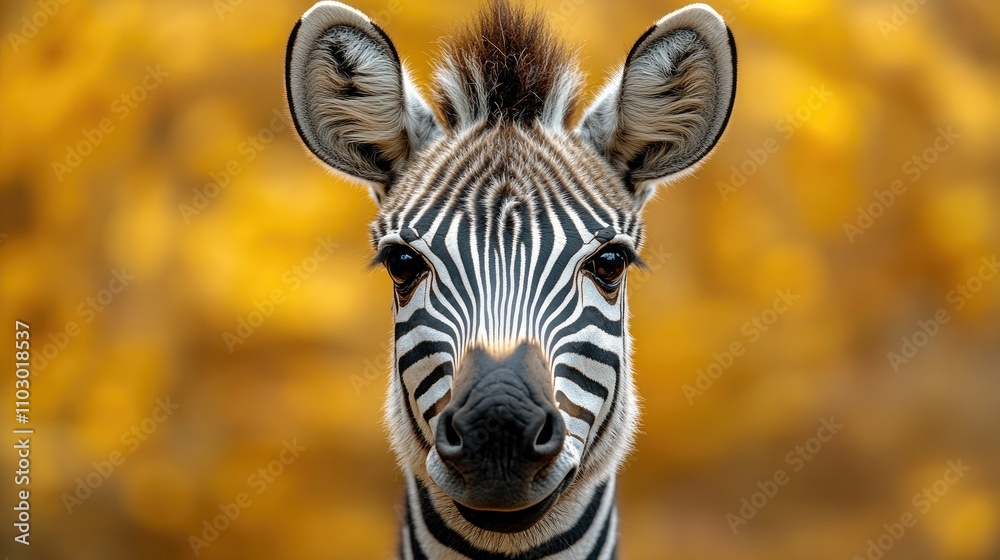 Poster closeup of a charming wild zebra with distinctive striped fur against a vibrant natural background h