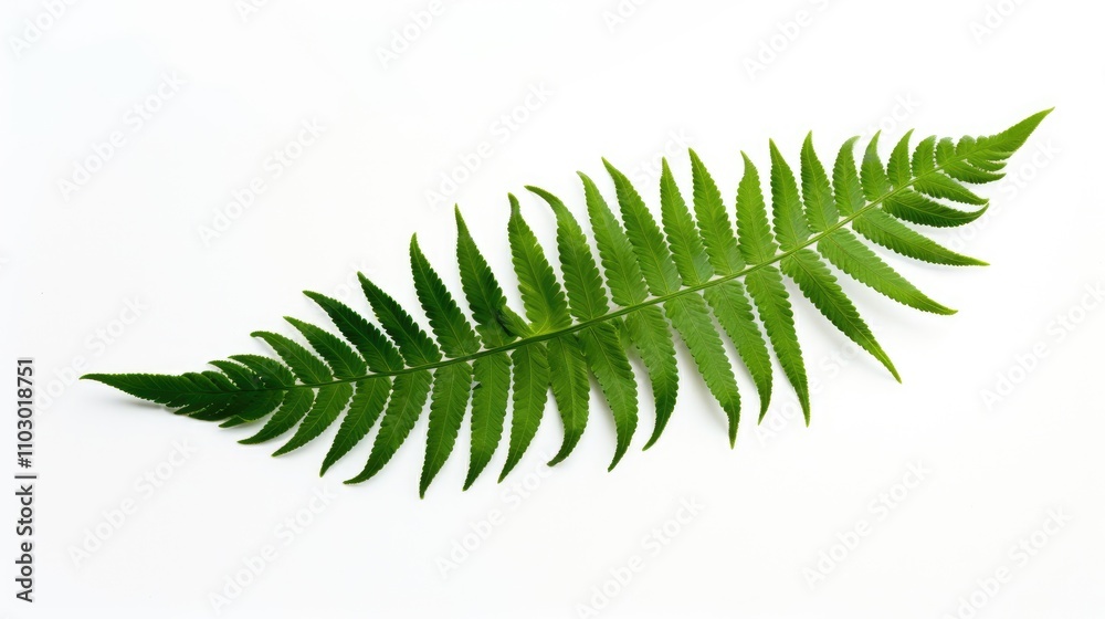 Aufkleber close up of lush green fern leaf positioned on a white background showcasing natural textures and de