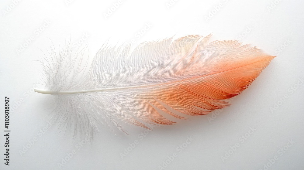Poster elegant feather with gradient orange and white hues isolated on a clean white background showcasing 