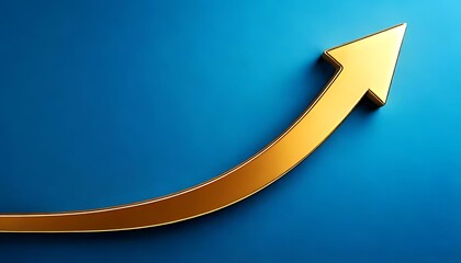 Solid gold upward arrow on a blue background symbolizing growth and success