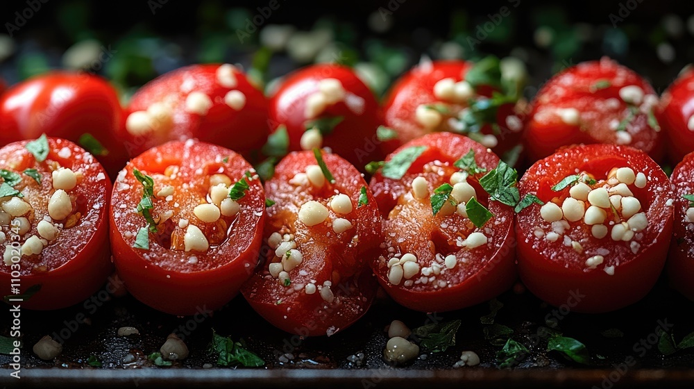 Aufkleber close up of sliced ripe red bell pepper showcasing vibrant color and visible seeds on a dark backgro