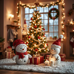 snowman and christmas tree