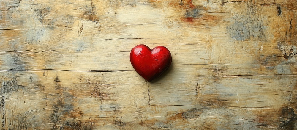 Poster heart shaped red gift on rustic wooden surface with soft natural lighting creating a warm and inviti