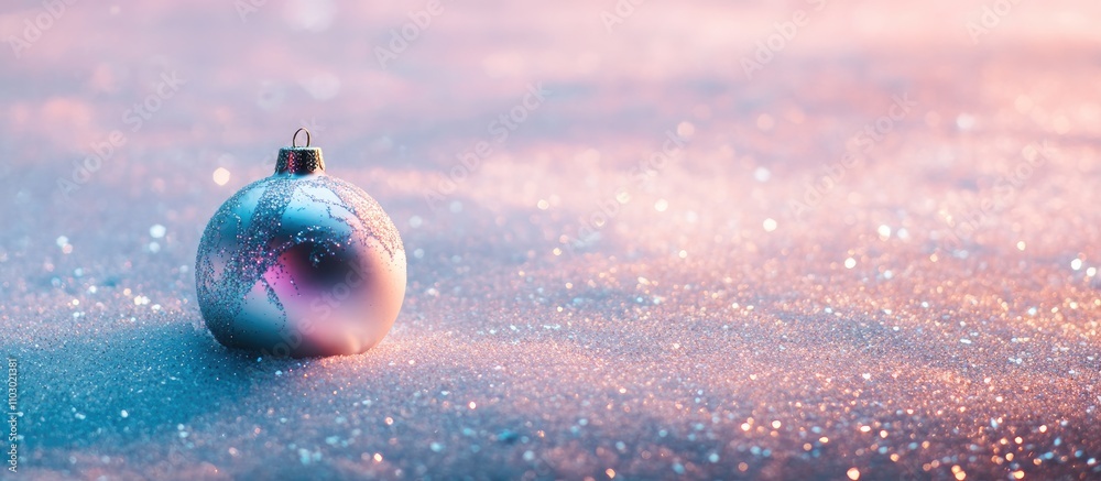 Poster elegant silver christmas ornament on pristine snow against a sparkling glittery background creating 