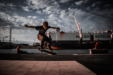 Skateboarding at the docks